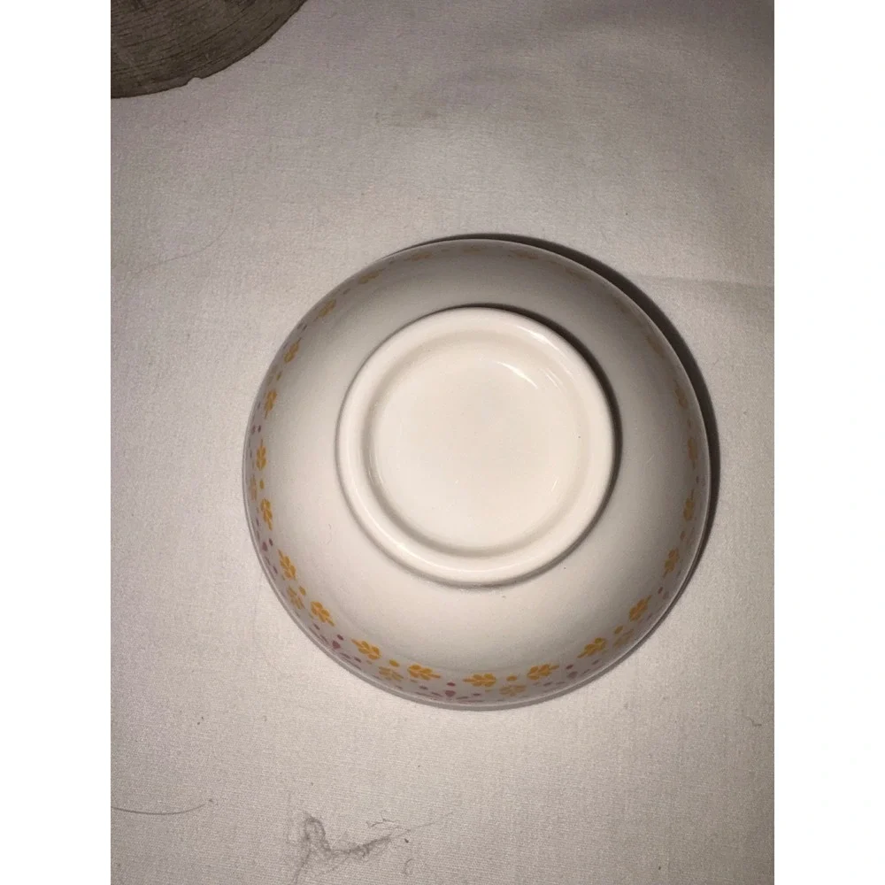Floral‎ Ceramic Cereal Soup Bowl Pink Orange Yellow Folk Art Pattern Vintage